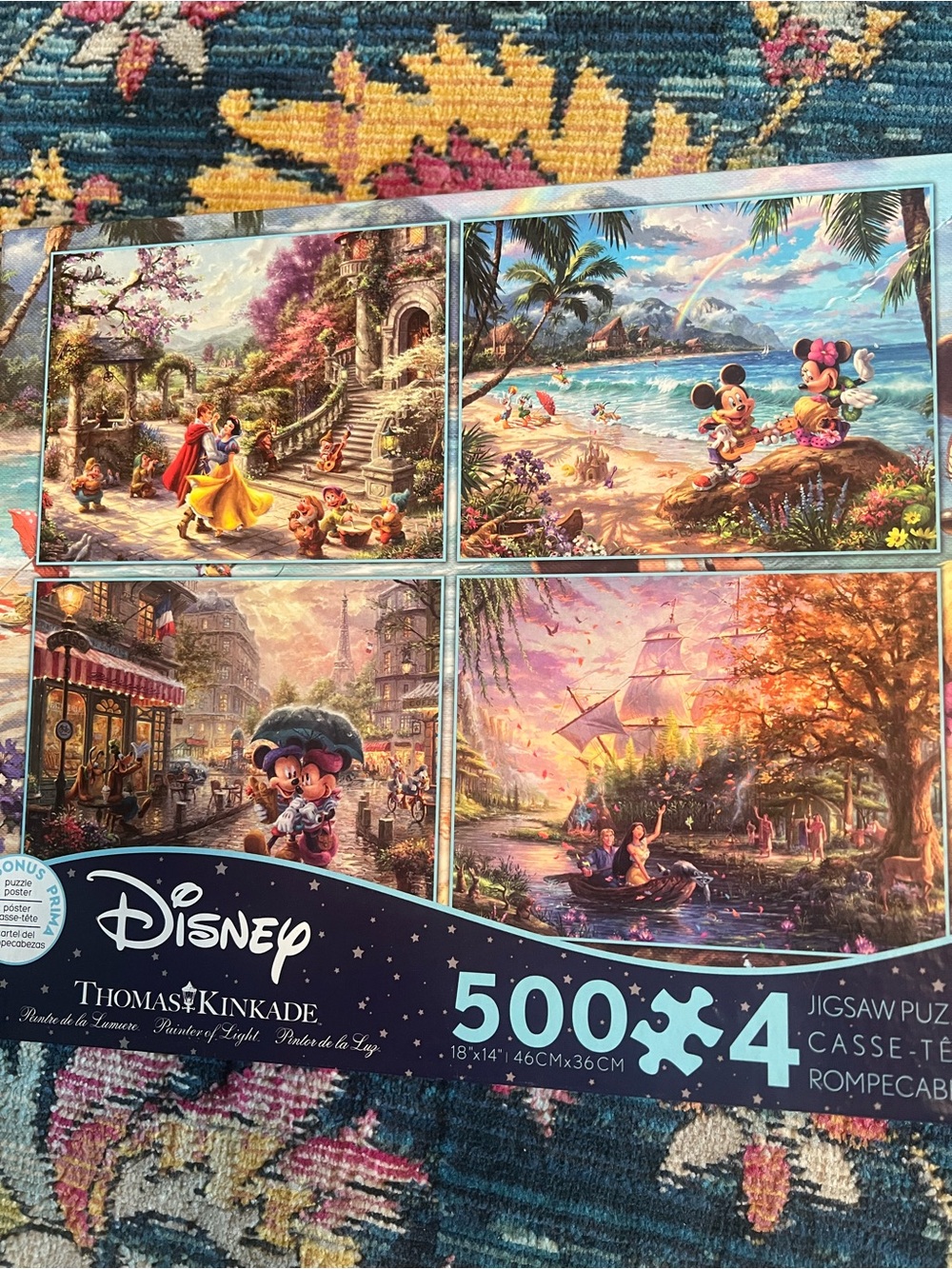 Thomas Kinkade Disney Puzzle Set - Blue, Pink, Yellow, Green